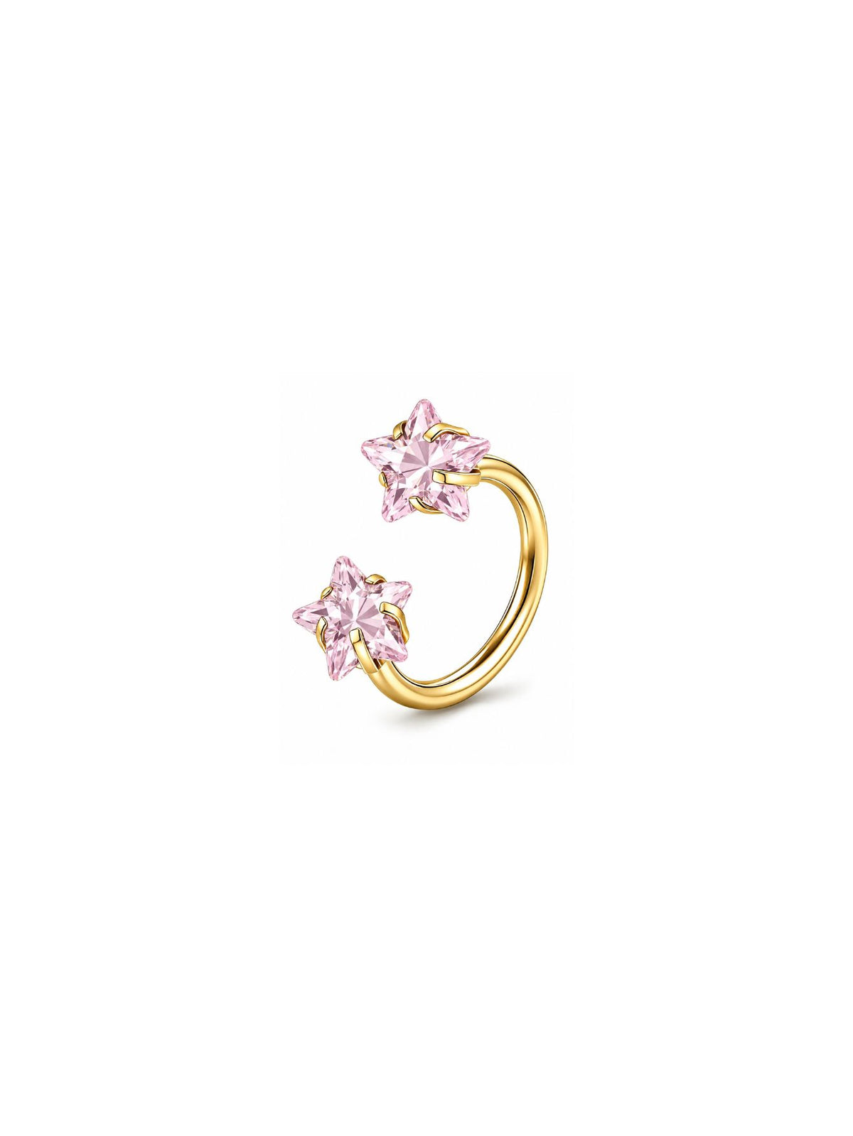 Gold G23 titanium double star horseshoe ring with pink star stones
