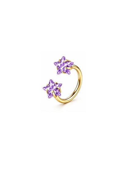 Gold G23 titanium double star horseshoe ring with purple star stones