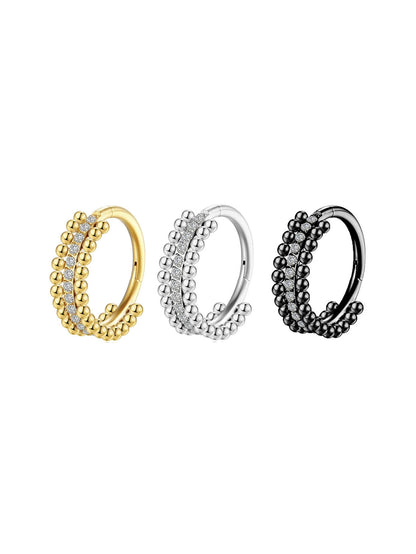 G23 Titanium Triple Row CZ Beaded Clicker Hoop Ring