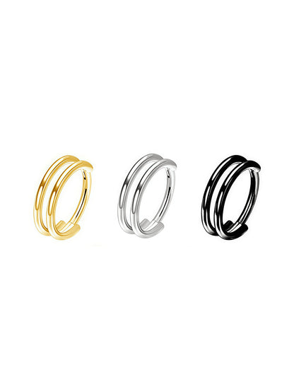 Gold silver and black G23 titanium double hoop clicker rings