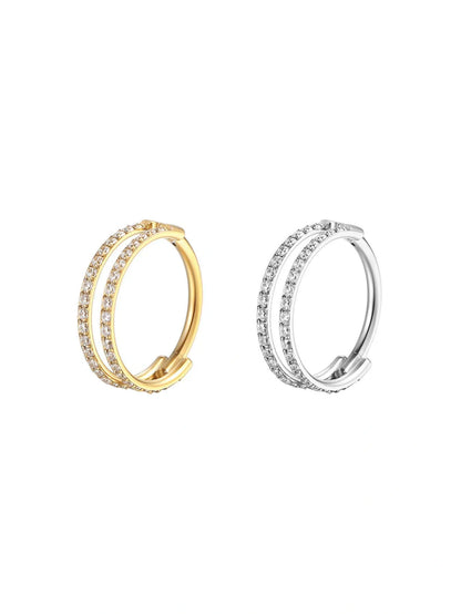 Gold and silver G23 titanium double CZ clicker hoop rings