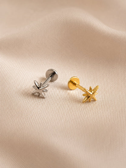 Gold and silver G23 titanium star threadless push in flat back studs
