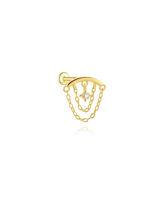 Gold layered chain star sterling silver hidden helix earring