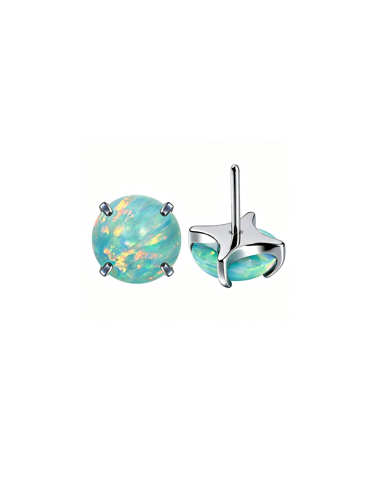 Green opal G23 titanium flat back stud shown from front and side view