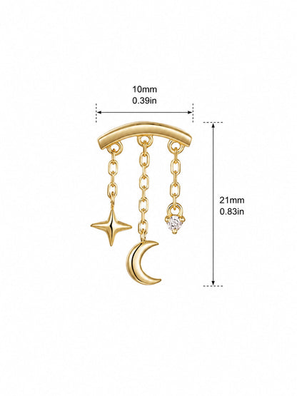 Size guide for 925 sterling silver celestial hidden helix stud showing 10mm width and 21mm height
