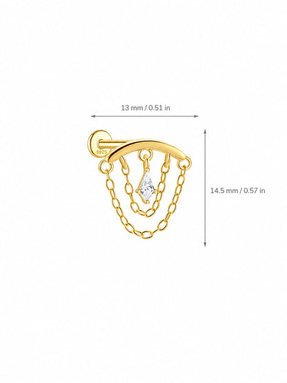 Kite crystal chain hidden helix earring size 13mm by 14.5mm