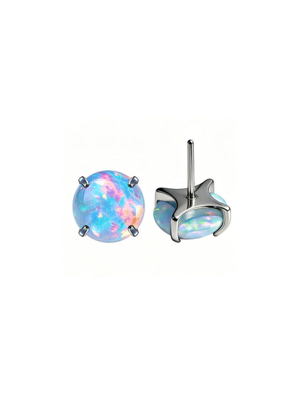 Light blue opal G23 titanium flat back stud shown from front and side view