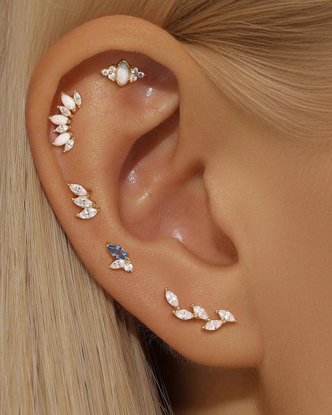 S925 Sterling Silver Opal Marquise Ear Piercing Stud