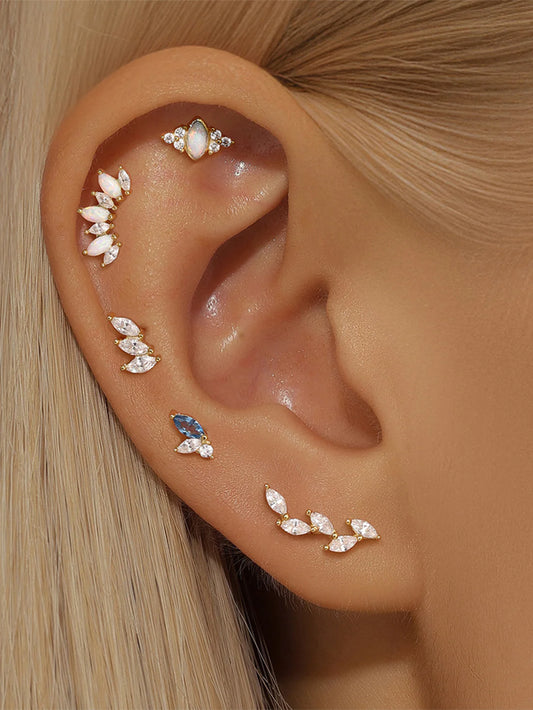 S925 Sterling Silver Opal Marquise Ear Piercing Stud