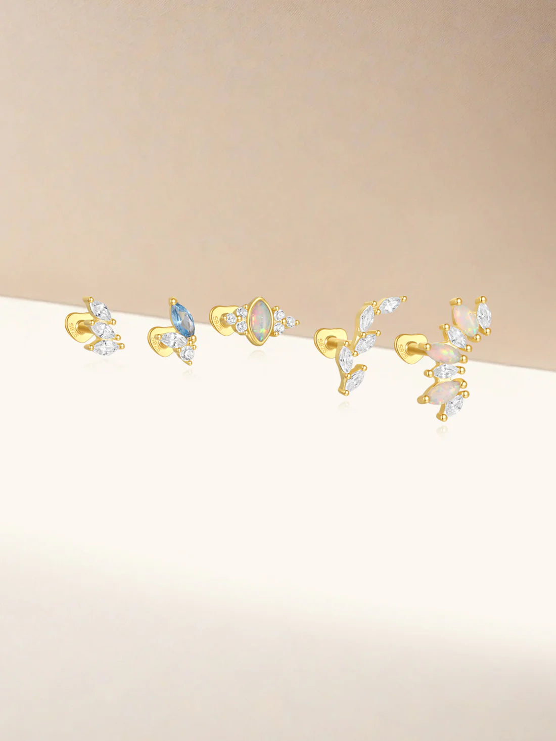 S925 Sterling Silver Opal Marquise Ear Piercing Stud