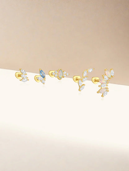 S925 Sterling Silver Opal Marquise Ear Piercing Stud