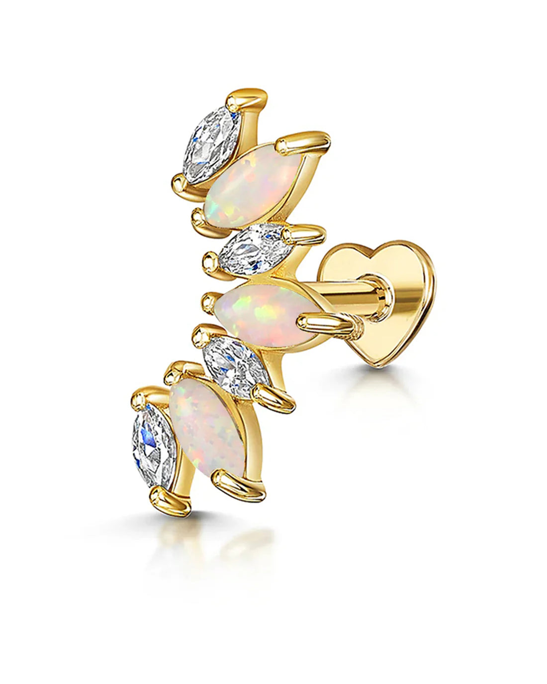 S925 Sterling Silver Opal Marquise Ear Piercing Stud