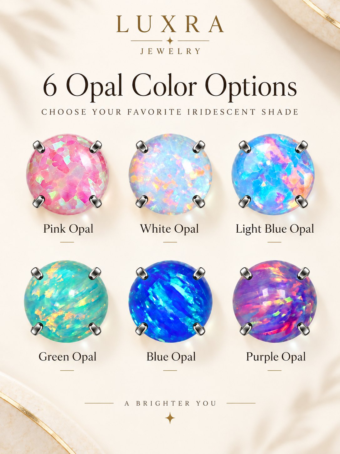 G23 titanium opal flat back stud available in six opal colors including pink, white, light blue, green, blue and purple