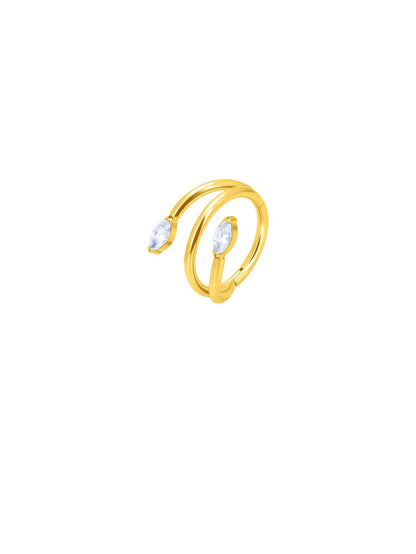 Gold marquise CZ double spiral G23 titanium clicker hoop