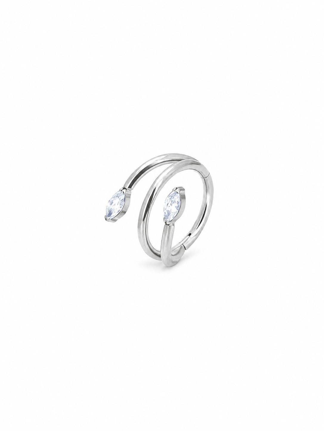 Silver marquise CZ double spiral G23 titanium clicker hoop