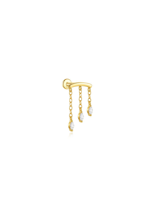 925 sterling silver hidden helix stud with triple marquise-cut chain dangles