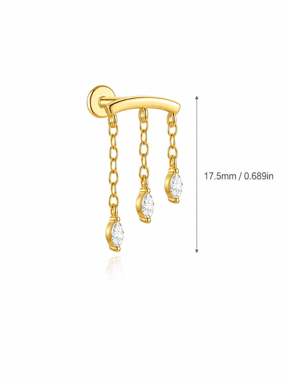 925 sterling silver marquise hidden helix stud size guide showing 17.5mm drop length