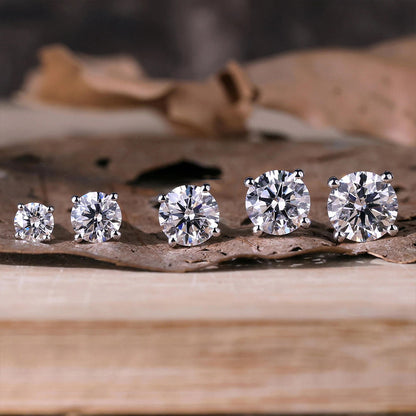 Round moissanite stud earrings in multiple sizes for piercing jewelry