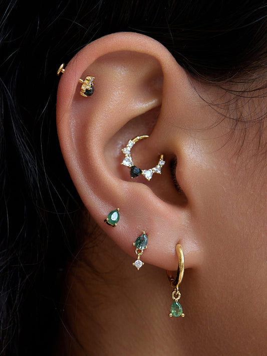 925 Sterling Silver Natural Moss Agate Ear Stack Set