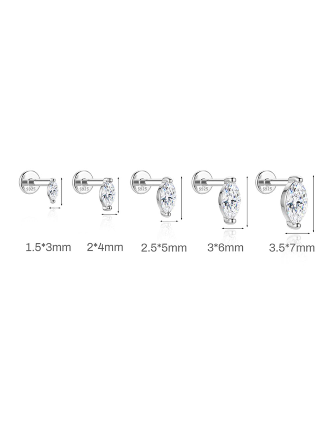 925 Sterling Silver Marquise-Cut Moissanite Flat Back Stud
