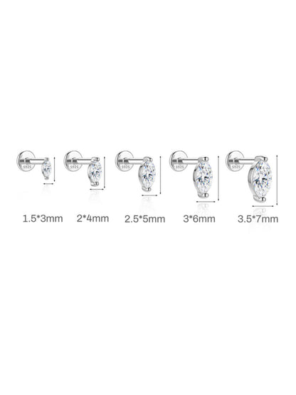 925 Sterling Silver Marquise-Cut Moissanite Flat Back Stud