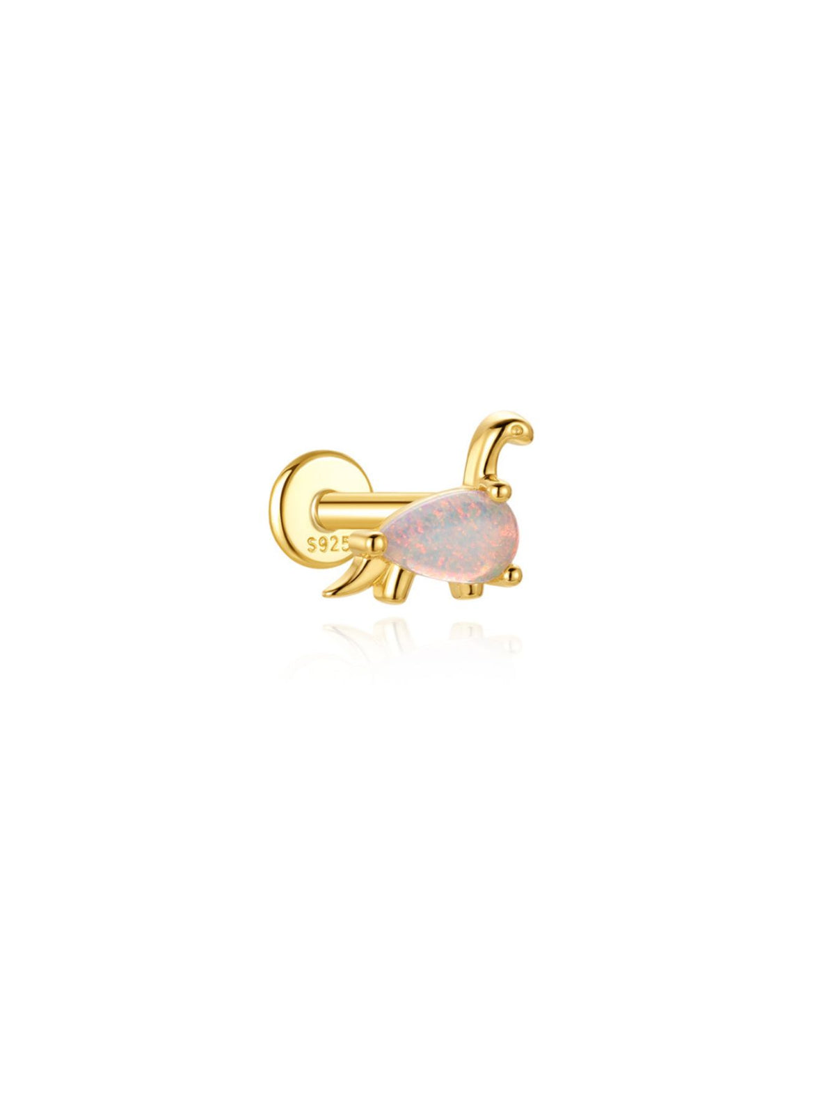 Opal Brachiosaurus 925 sterling silver flat back dinosaur earring in gold tone
