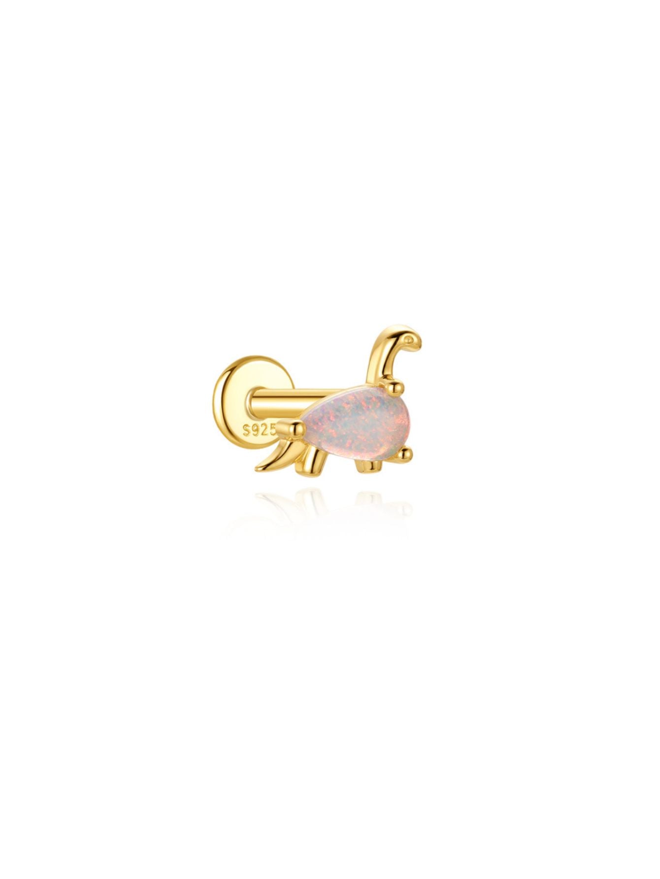 Opal Brachiosaurus 925 sterling silver flat back dinosaur earring in gold tone
