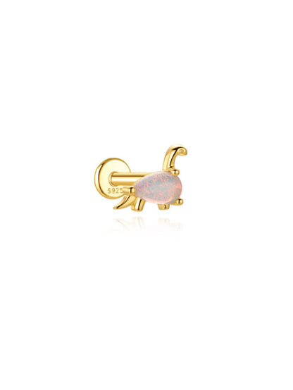 Opal Brachiosaurus 925 sterling silver flat back dinosaur earring in gold tone