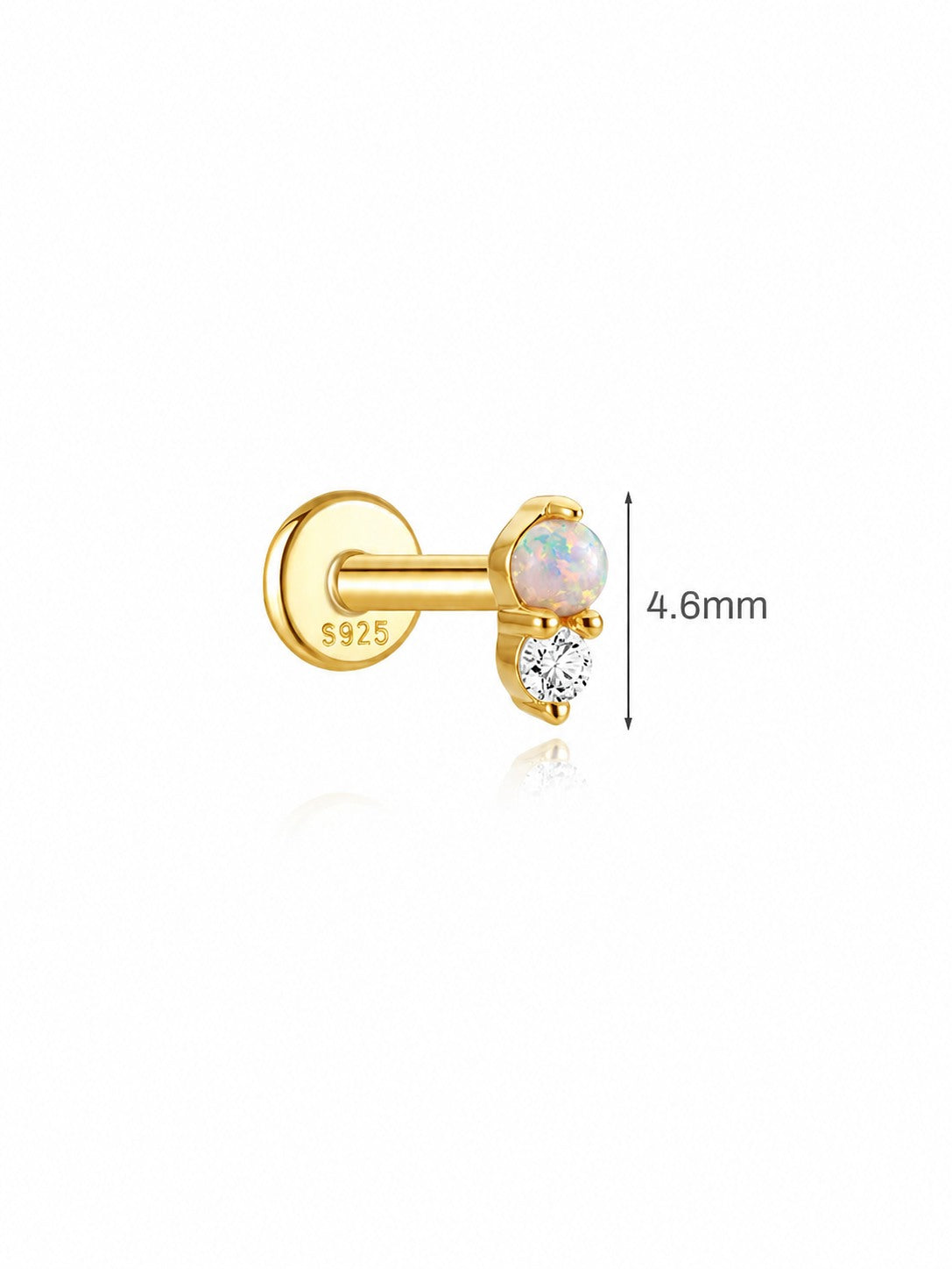 4.6mm opal and CZ flat back earring in 925 sterling silver