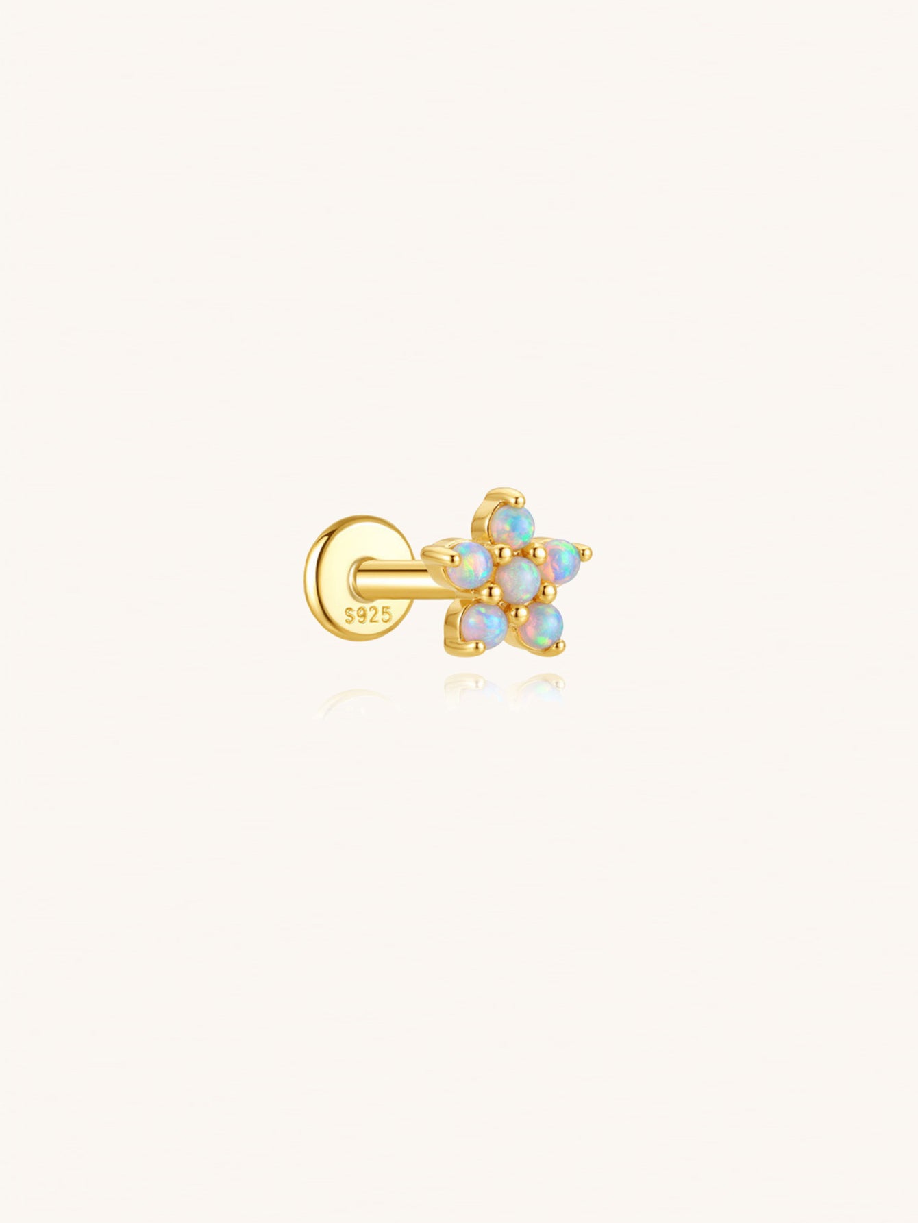 Opal flower cluster flat back earring in 925 sterling silver on beige background