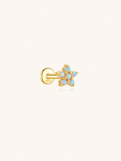 Opal flower cluster flat back earring in 925 sterling silver on beige background