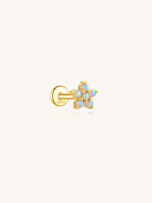 Opal flower cluster flat back earring in 925 sterling silver on beige background
