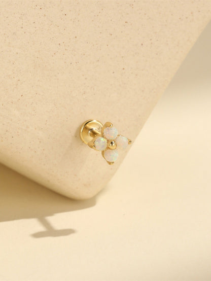 Opal flower flat back earring in 925 sterling silver displayed on stone