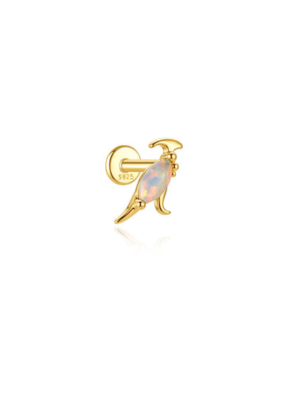 Opal Parasaurolophus 925 sterling silver dinosaur flat back earring in gold tone