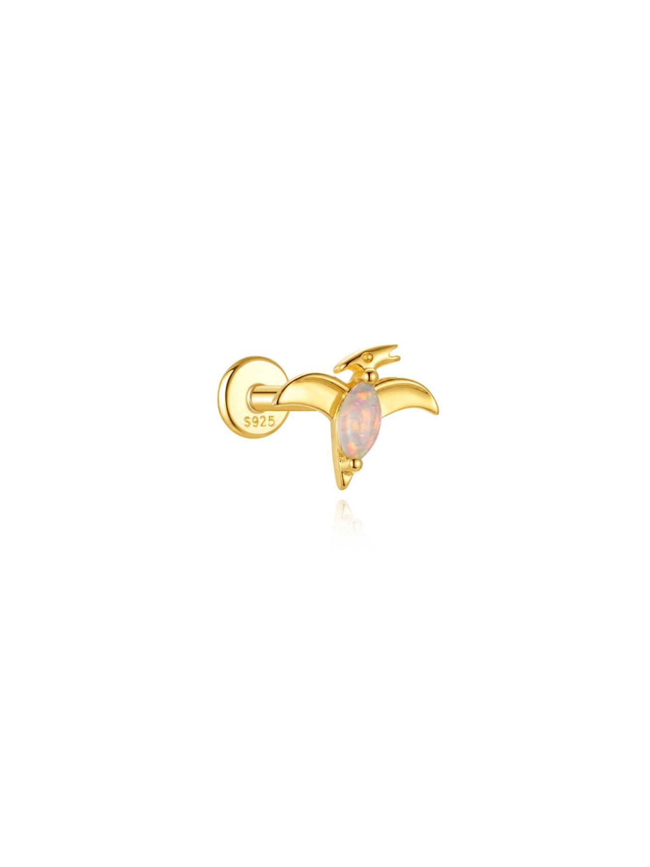 Opal Pterodactyl 925 sterling silver flat back earring with gold-tone finish