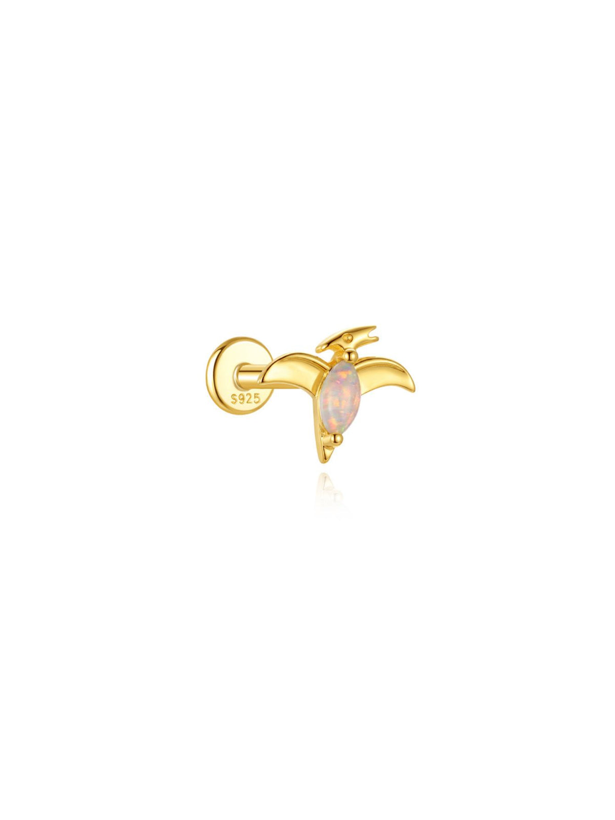 Opal Pterodactyl 925 sterling silver flat back earring with gold-tone finish