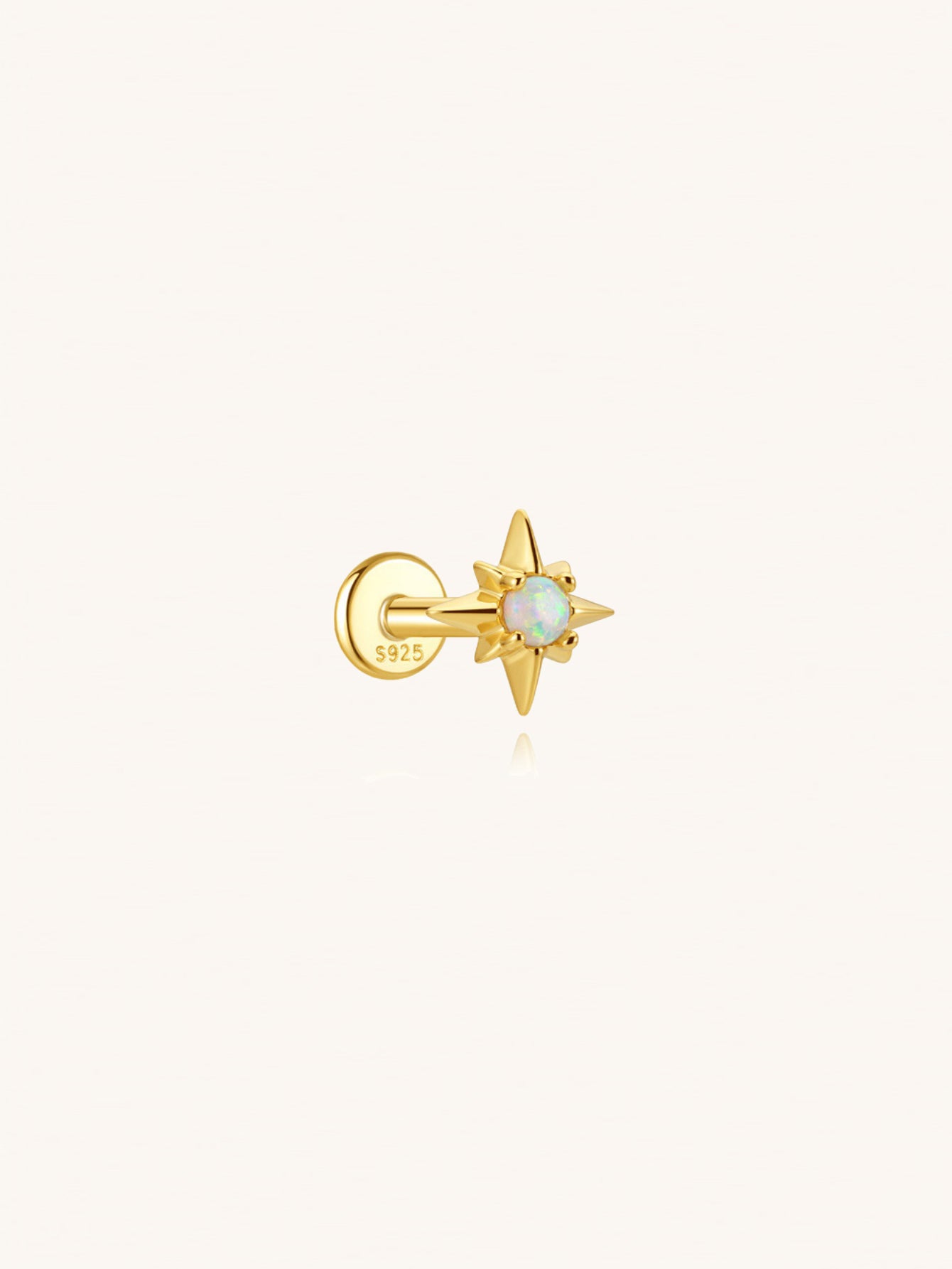 Opal star flat back cartilage earring in 925 sterling silver on beige background