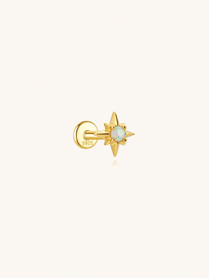 Opal star flat back cartilage earring in 925 sterling silver on beige background