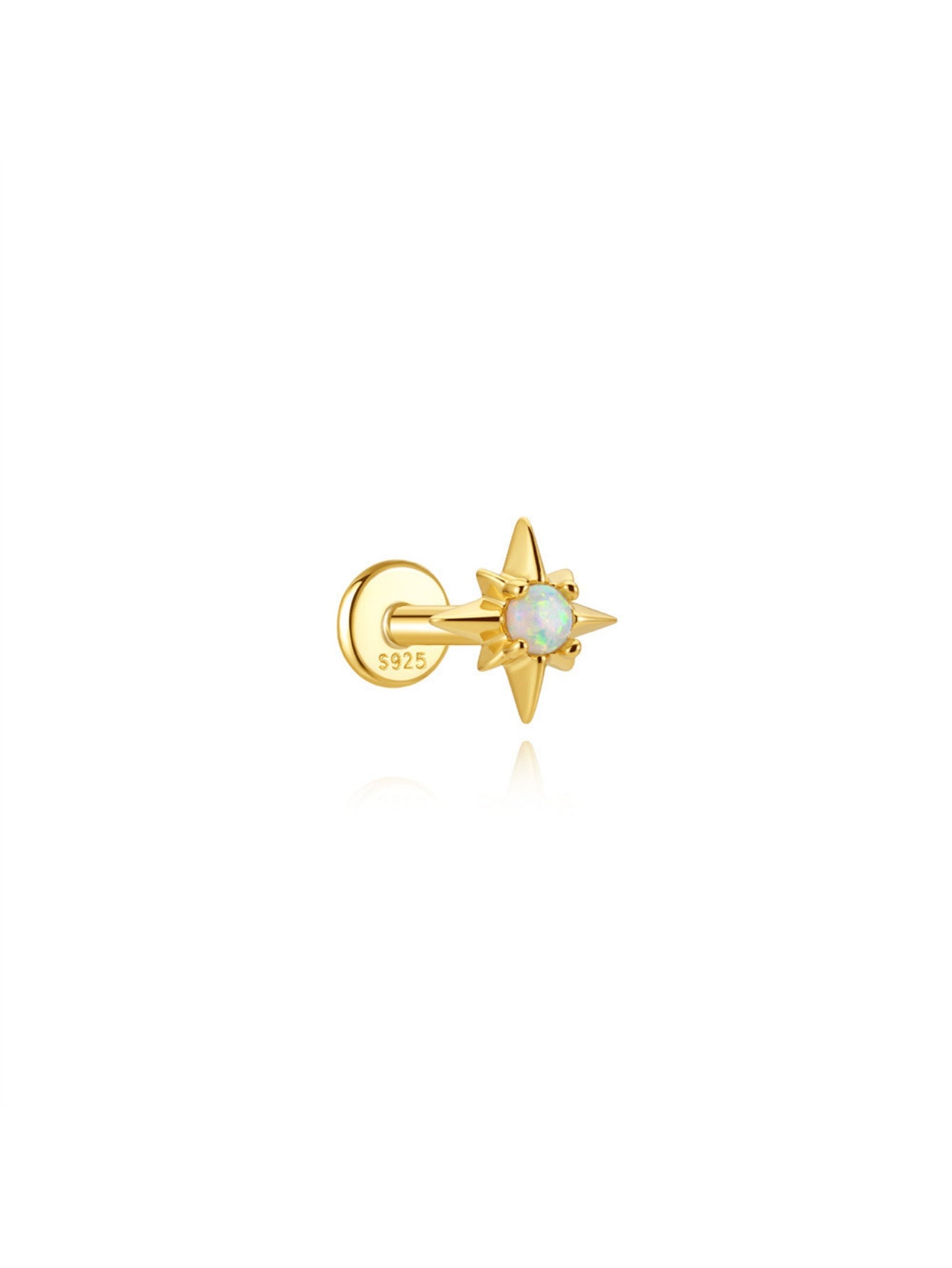 Opal star flat back piercing earring in 925 sterling silver