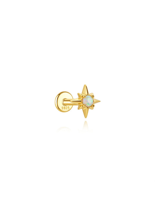 Opal star flat back piercing earring in 925 sterling silver