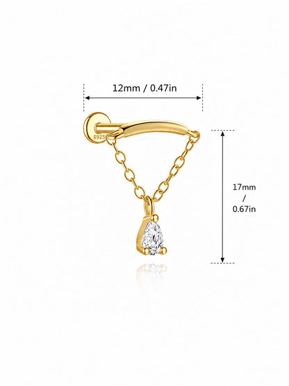 Pear drop 925 sterling silver hidden helix earring size 12mm by 17mm