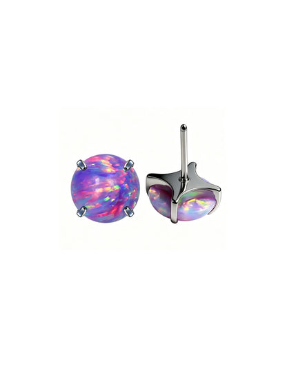 Purple opal G23 titanium flat back stud shown from front and side view