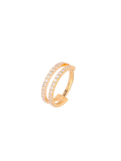 Rose Gold G23 titanium double CZ clicker hoop ring with clear cubic zirconia stones