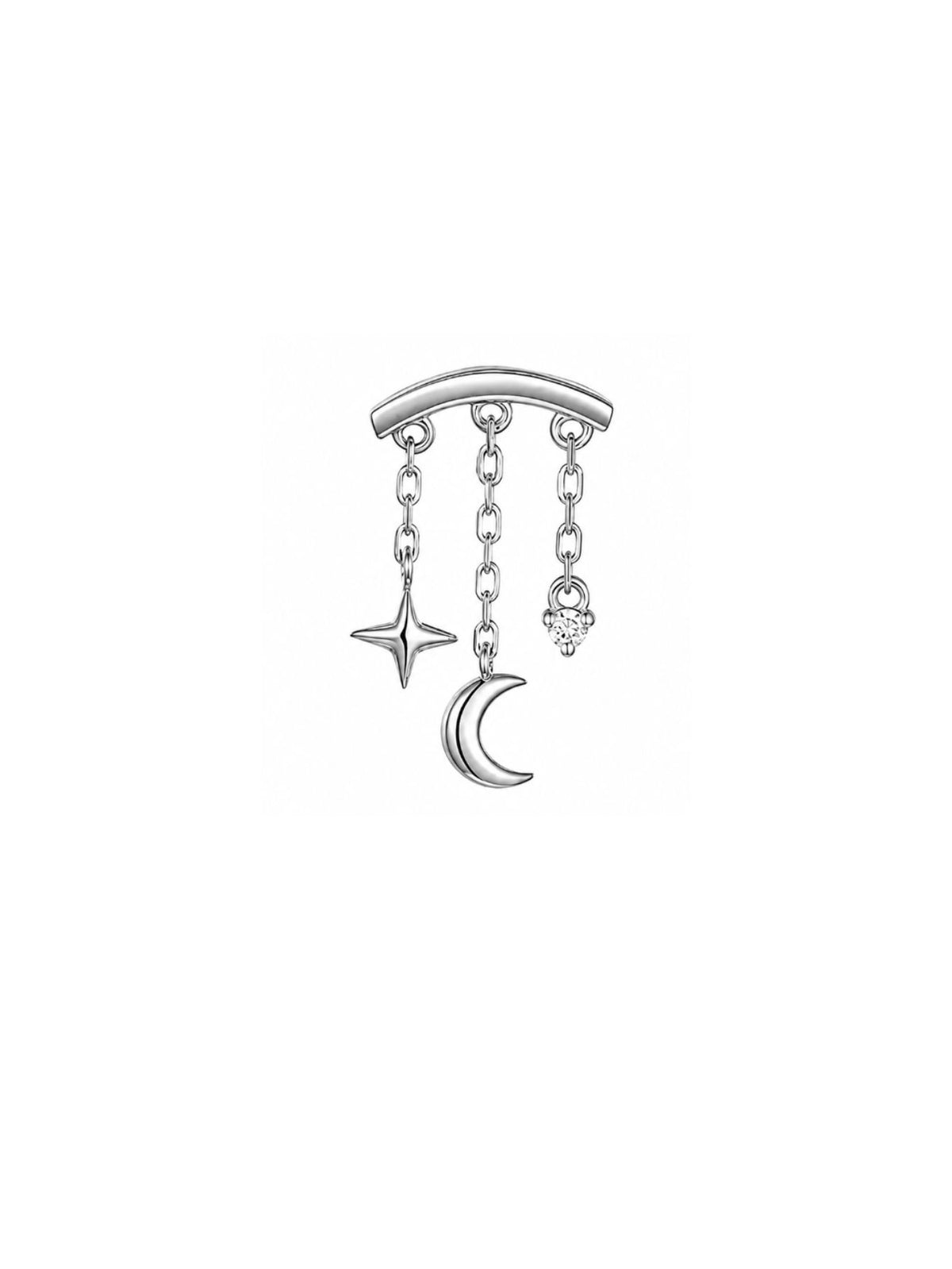 Silver 925 sterling silver hidden helix stud with star moon and sparkling dangling charms