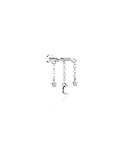 Silver celestial moon and star 925 sterling silver hidden helix stud