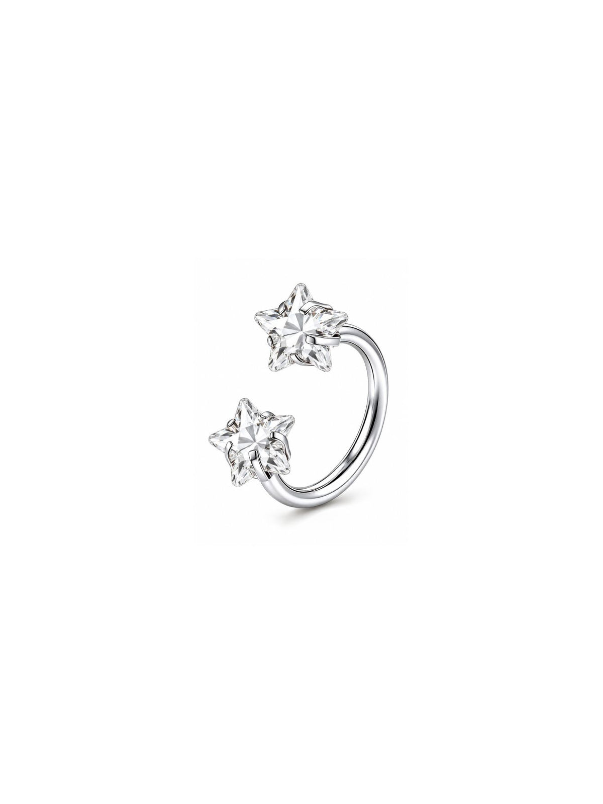 Silver G23 titanium double star horseshoe ring with clear star stones