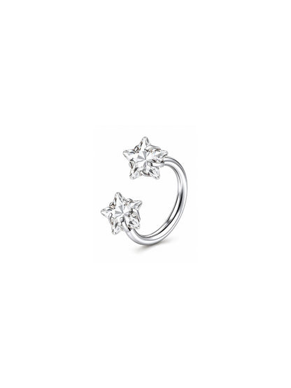 Silver G23 titanium double star horseshoe ring with clear star stones