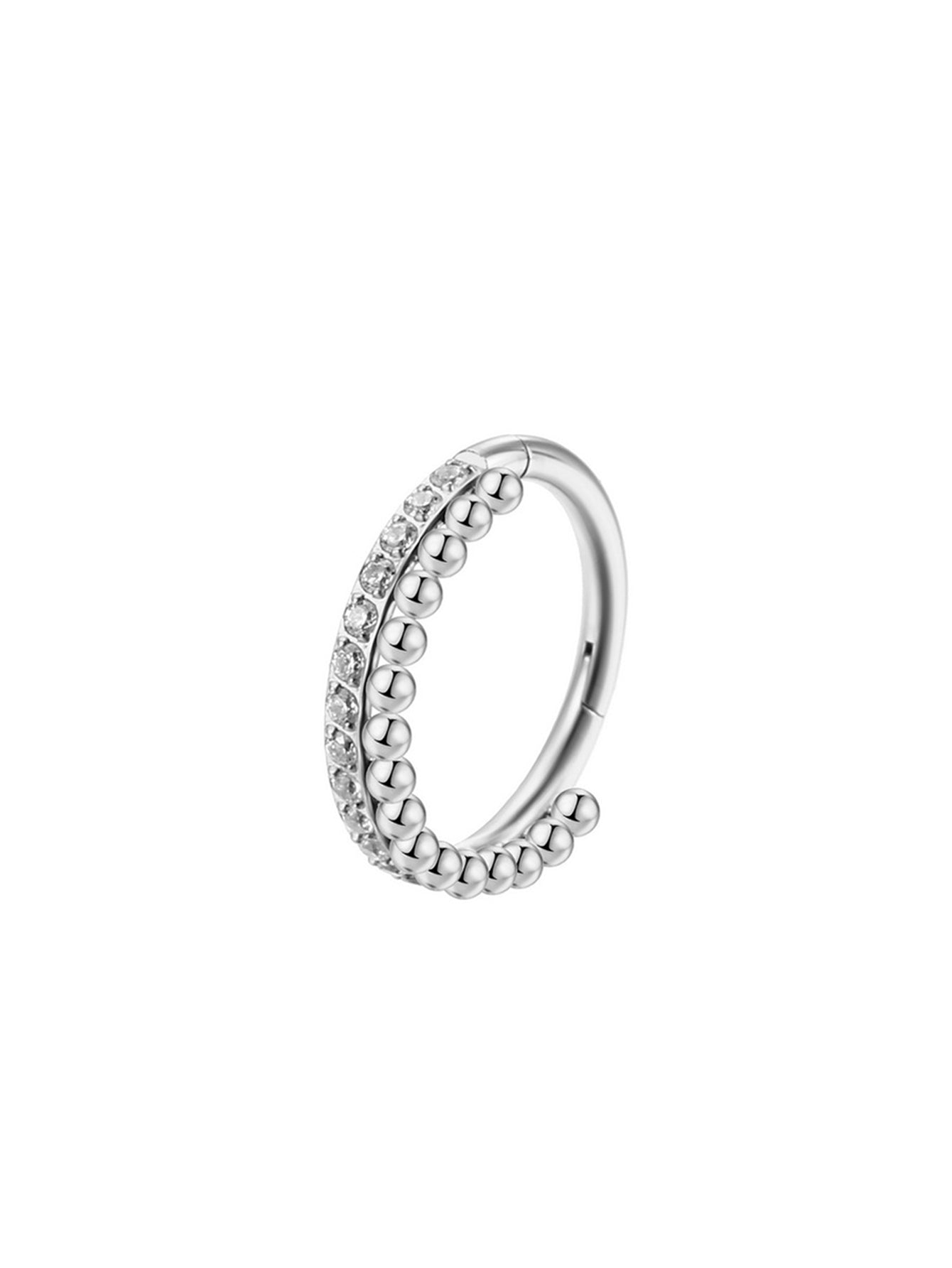 Silver CZ beaded clicker hoop ring for helix conch and daith piercing