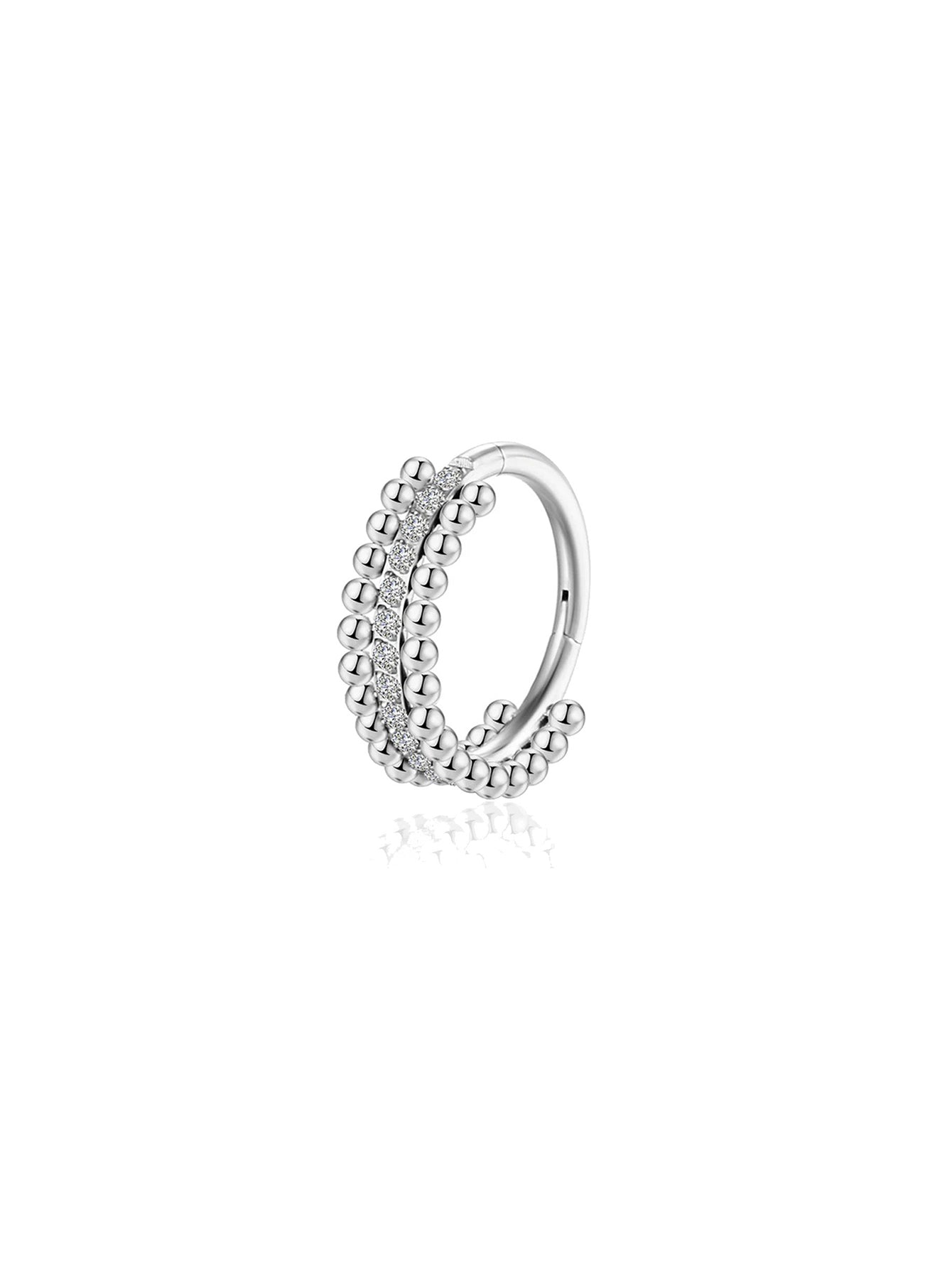 G23 Titanium Triple Row CZ Beaded Clicker Hoop Ring