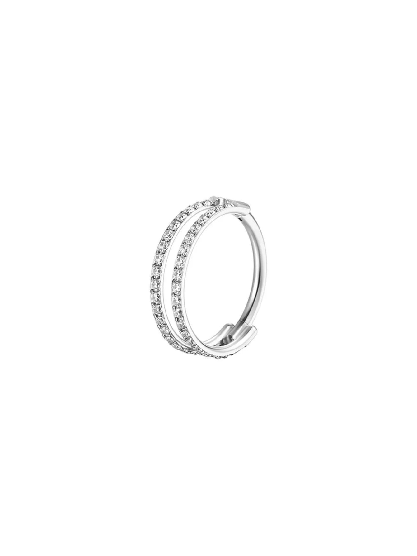 Silver G23 titanium double CZ clicker hoop ring for cartilage piercings